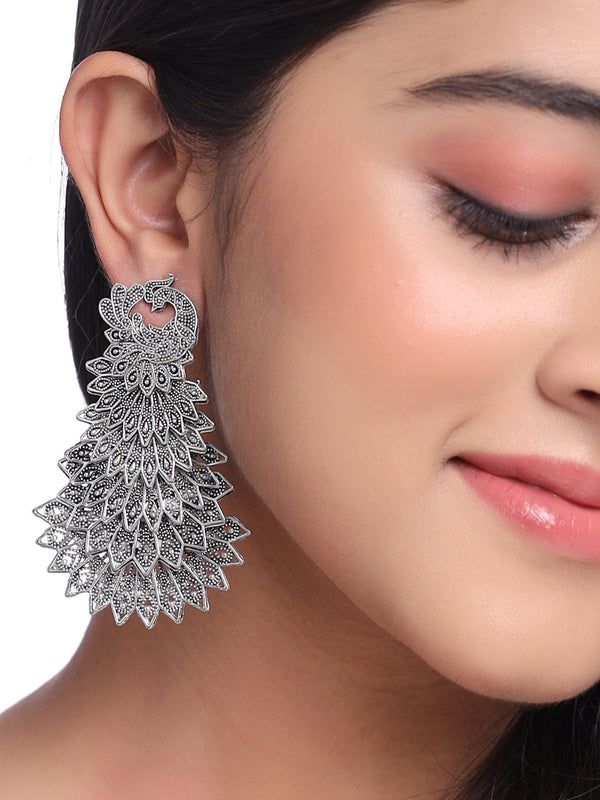Women Silver toned contemporary drop earrings | WomensFashionFun.com
