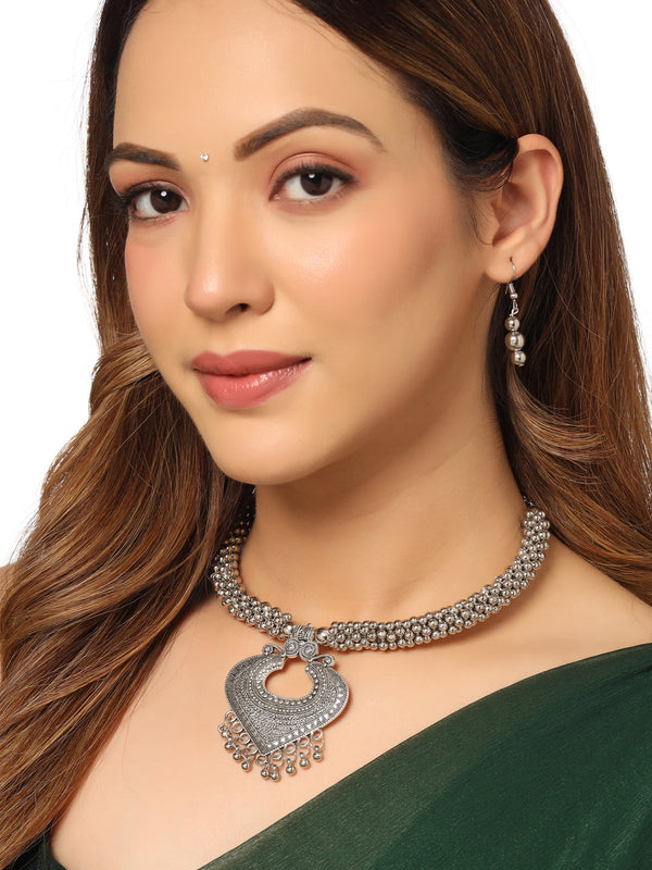 Women Silver Toned Oxidised jewellery set | womensfashionfun