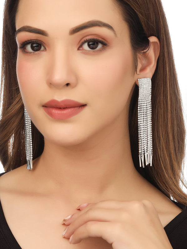 Women Silver toned contemporary AD studded Drop Earrings | womensfashionfun