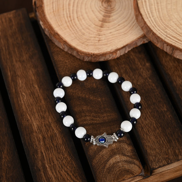 Unisex White & Black Marble Crystal Elasticated Bracelet | WomensFashionFun.com