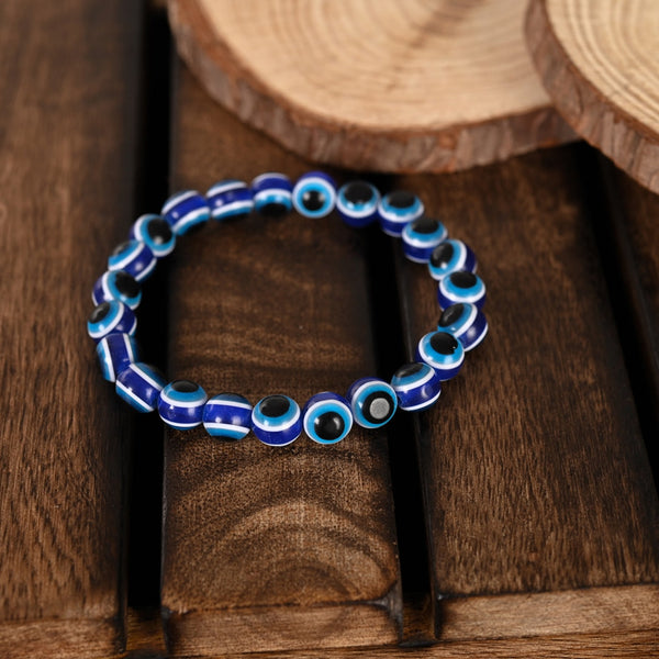 Unisex Black & Blue Evil Eye Elasticated Bracelet | WomensFashionFun.com