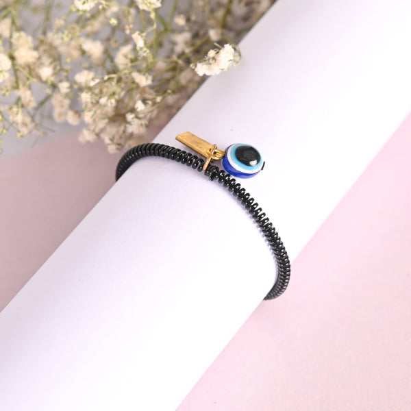 Unisex Black Evil Eye Crystal Spring Ring Bracelet | WomensFashionFun.com