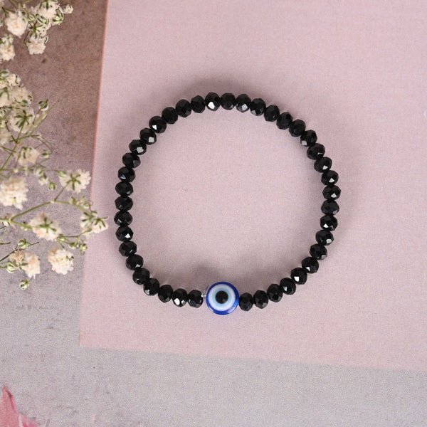 Unisex Black  Evil Eye Crystal Elasticated Bracelet | WomensFashionFun.com
