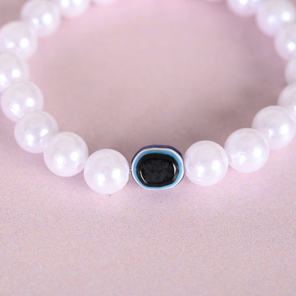 Unisex White Evil Eye Crystal Elasticated Bracelet | womensfashionfun