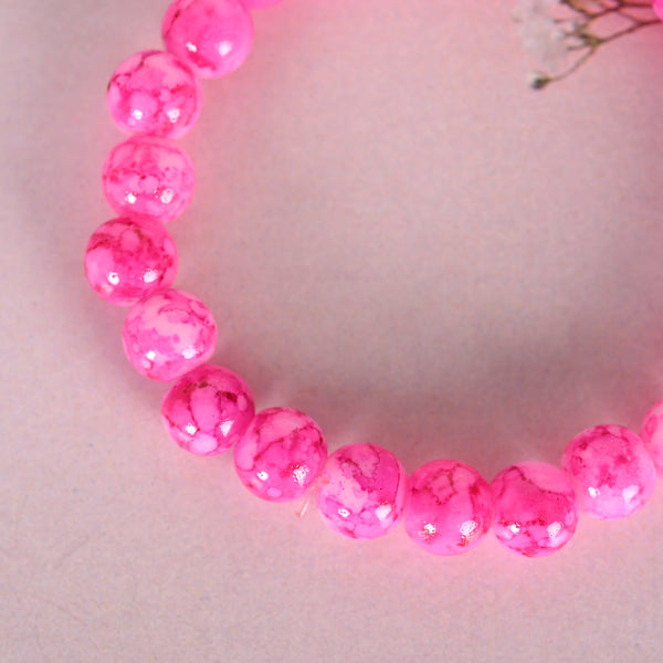 Unisex Pink Marble Crystal Beaded Elasticated Bracelet | WomensFashionFun.com