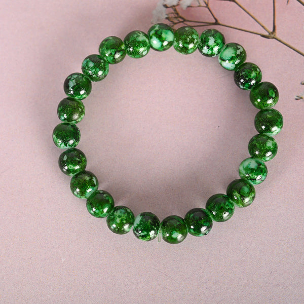 Unisex Green Marble Crystal Beaded Elasticated Bracelet | WomensFashionFun.com