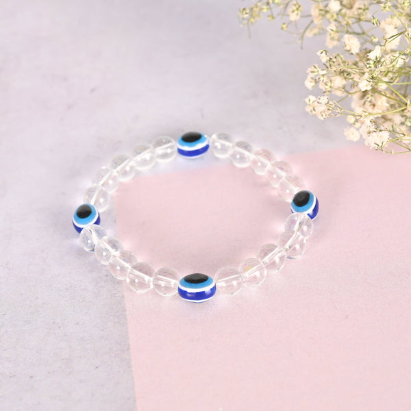 Unisex Evil Eye Transparent Beaded Elasticated Bracelet | womensfashionfun