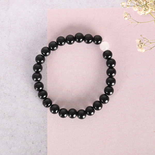 Unisex Black Marble Crystal Beaded Elasticated Bracelet | womensfashionfun