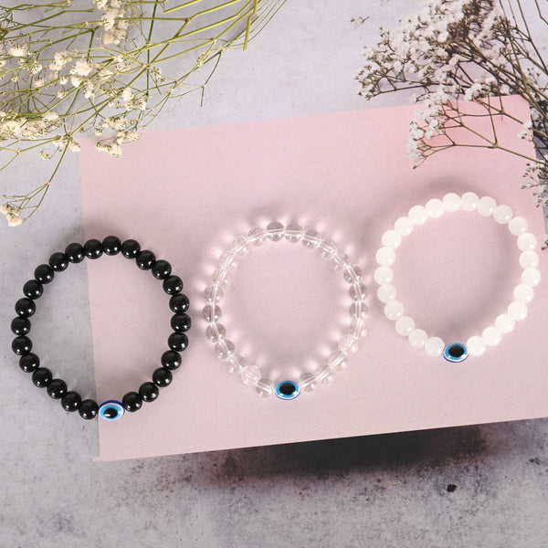 Unisex Transparent & White & Black Marble Crystal Elasticated Bracelet | womensfashionfun