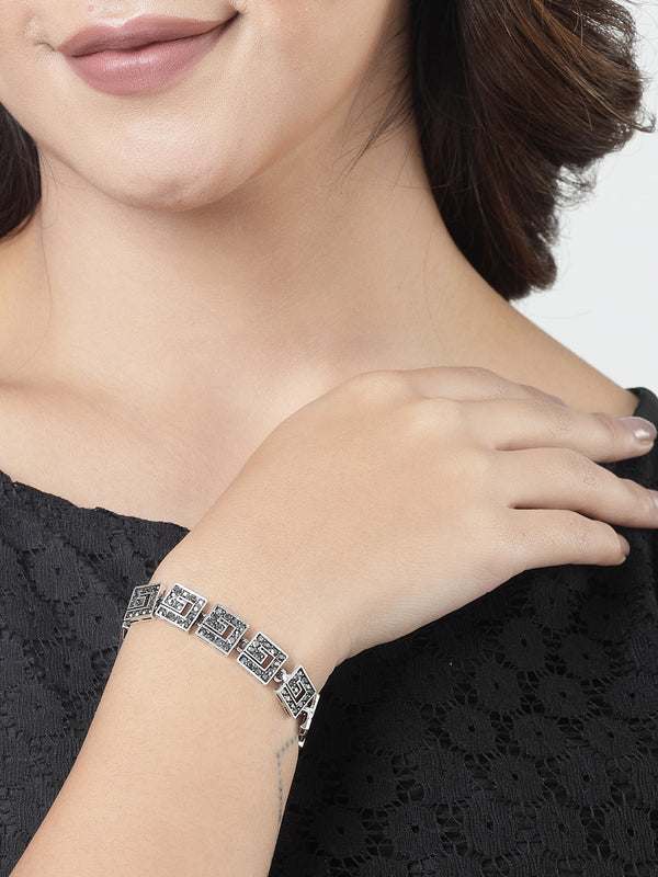 Women American Diamond Rhodium-Plated Link Bracelet | womensfashionfun