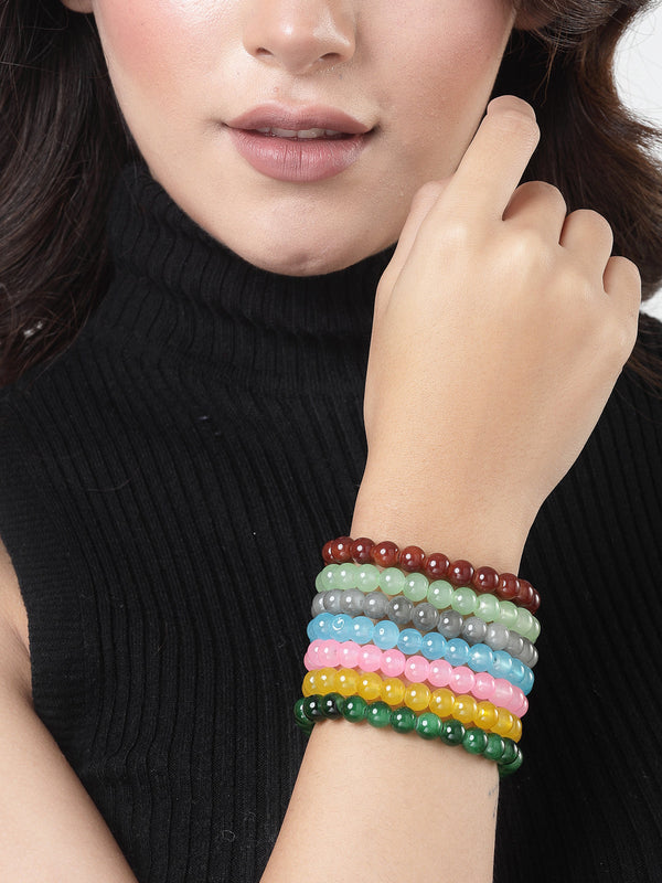 Unisex Set Of 7 Artificial Beads Elasticated Bracelet | womensfashionfun