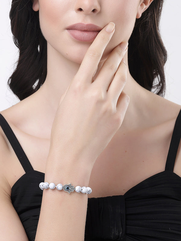 Unisex Set of 2 Black & White Marble Crystal Bracelet | womensfashionfun