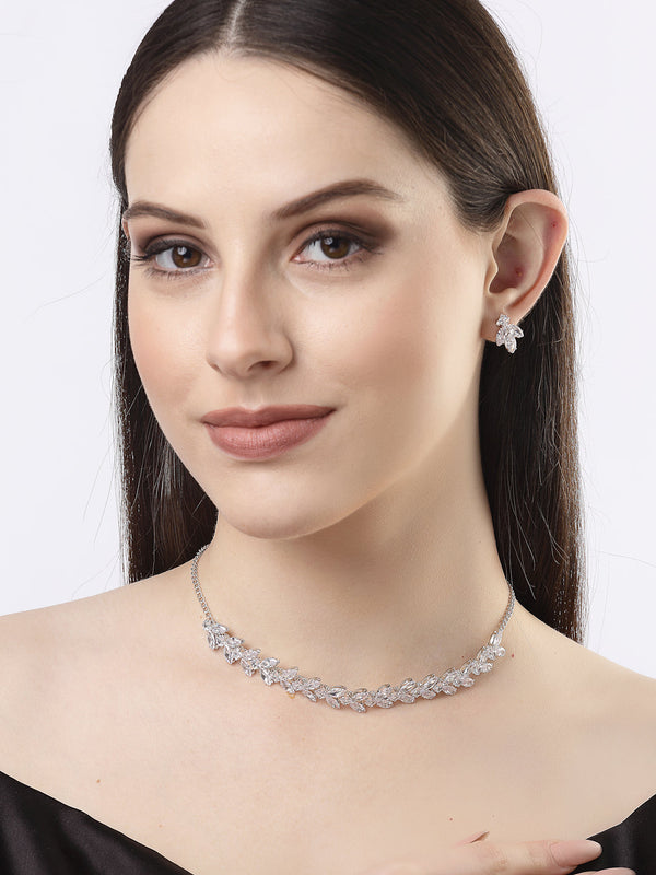 Women Silver-Plated American Diamond Jewellery Set Necklace & Earrings | WomensFashionFun.com