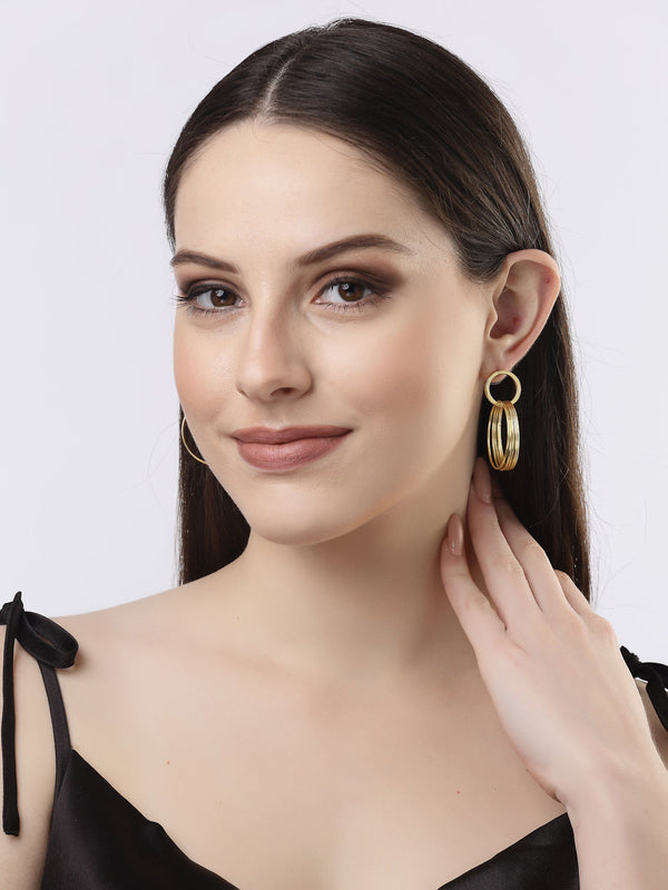 Women Golden Linked Round Circle Attached Drop Earrings | WomensFashionFun.com