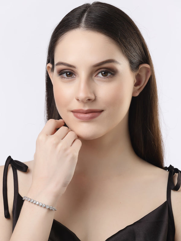 Women Silver-plated Handcrafted American Diamond Link Bracelet | WomensFashionFun.com
