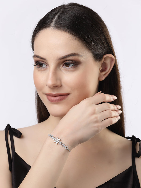 Women Silver-plated Handcrafted American Diamond Link Bracelet | WomensFashionFun.com