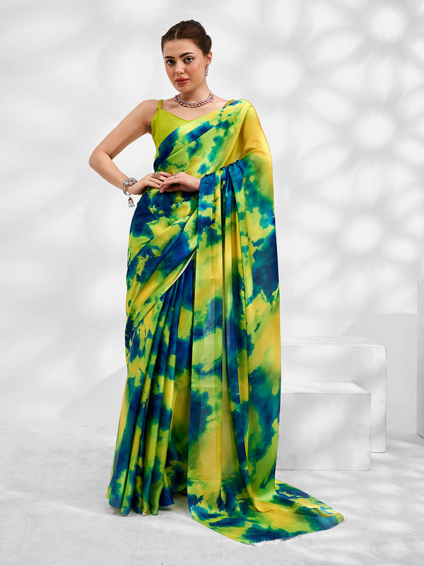 Women Party Wear Printed Satin Georgette Saree with Un Stitched Blouse | womensfashionfun