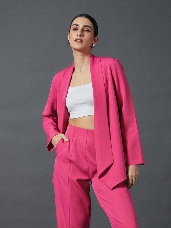 Women Pink Shawl Collar Front Open Blazer | WomensFashionFun.com