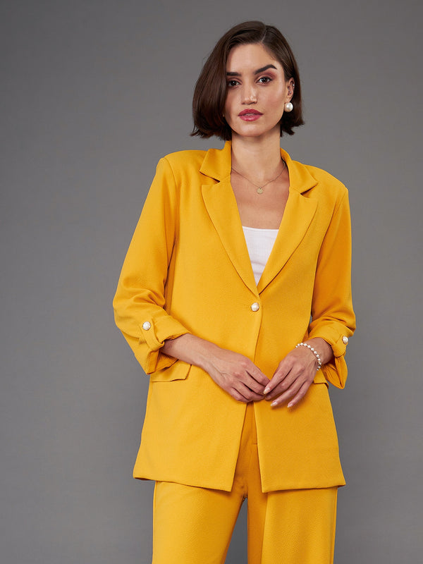 Women Mustard Front Button Blazer | WomensFashionFun.com