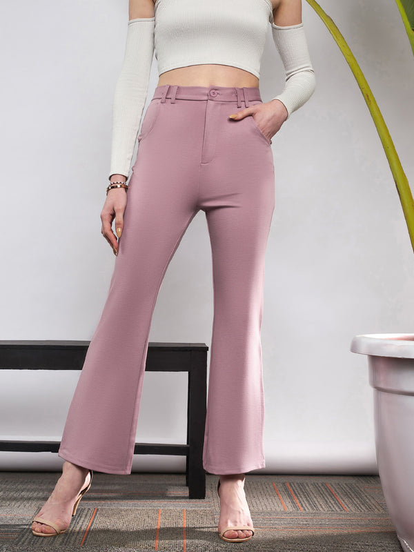 Women Light Pink Knit Bell Bottom Pants | womensfashionfun