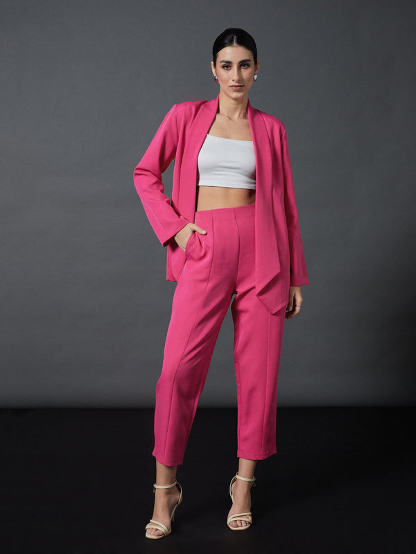 Women Pink Shawl Collar Blazer With Balloon Fit Pants | WomensFashionFun.com