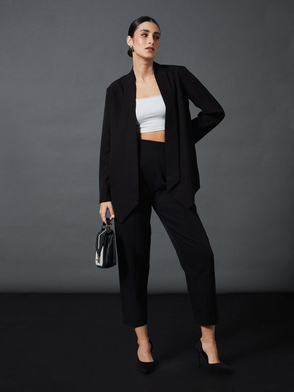 Women Black Shawl Collar Blazer With Balloon Fit Pants | WomensFashionFun.com