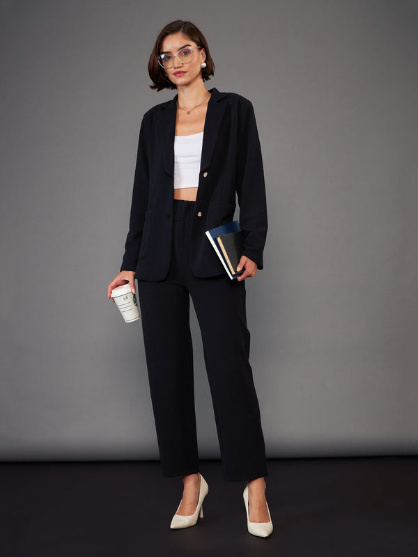 Women Black Slim Fit Blazer With Pleated Pants | WomensFashionFun.com