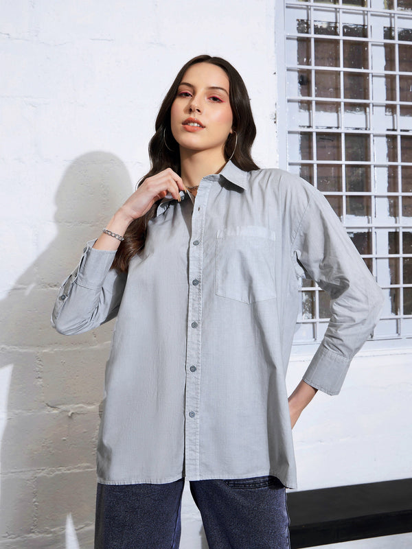 Women Grey Poplin Shirt | WomensFashionFun.com