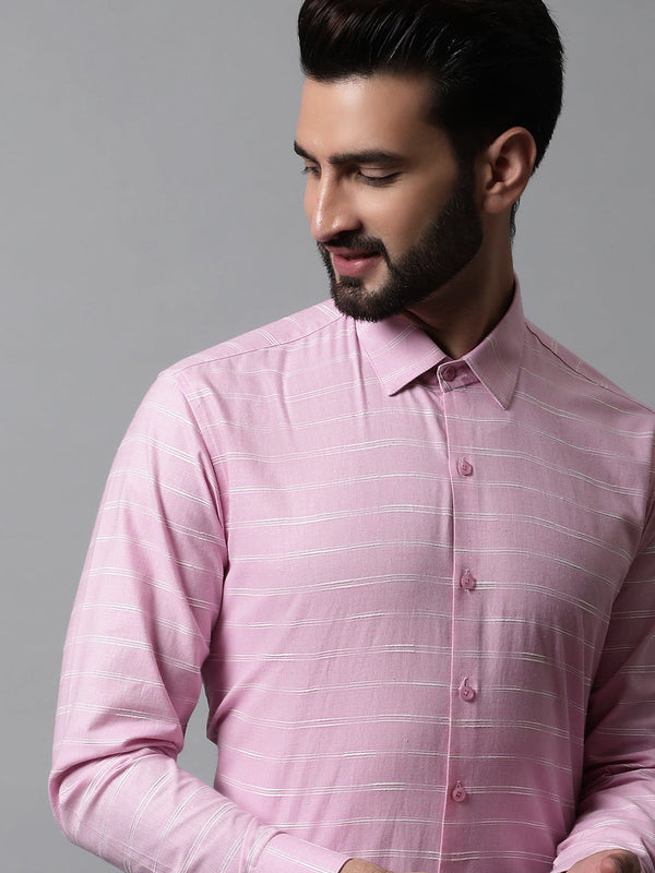 Men Pink Classic Striped Formal Cotton Shirt | womensfashionfun