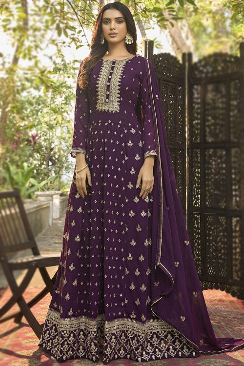 Purple Georgette Embroidered Anarkali Suit | WomensFashionFun.com