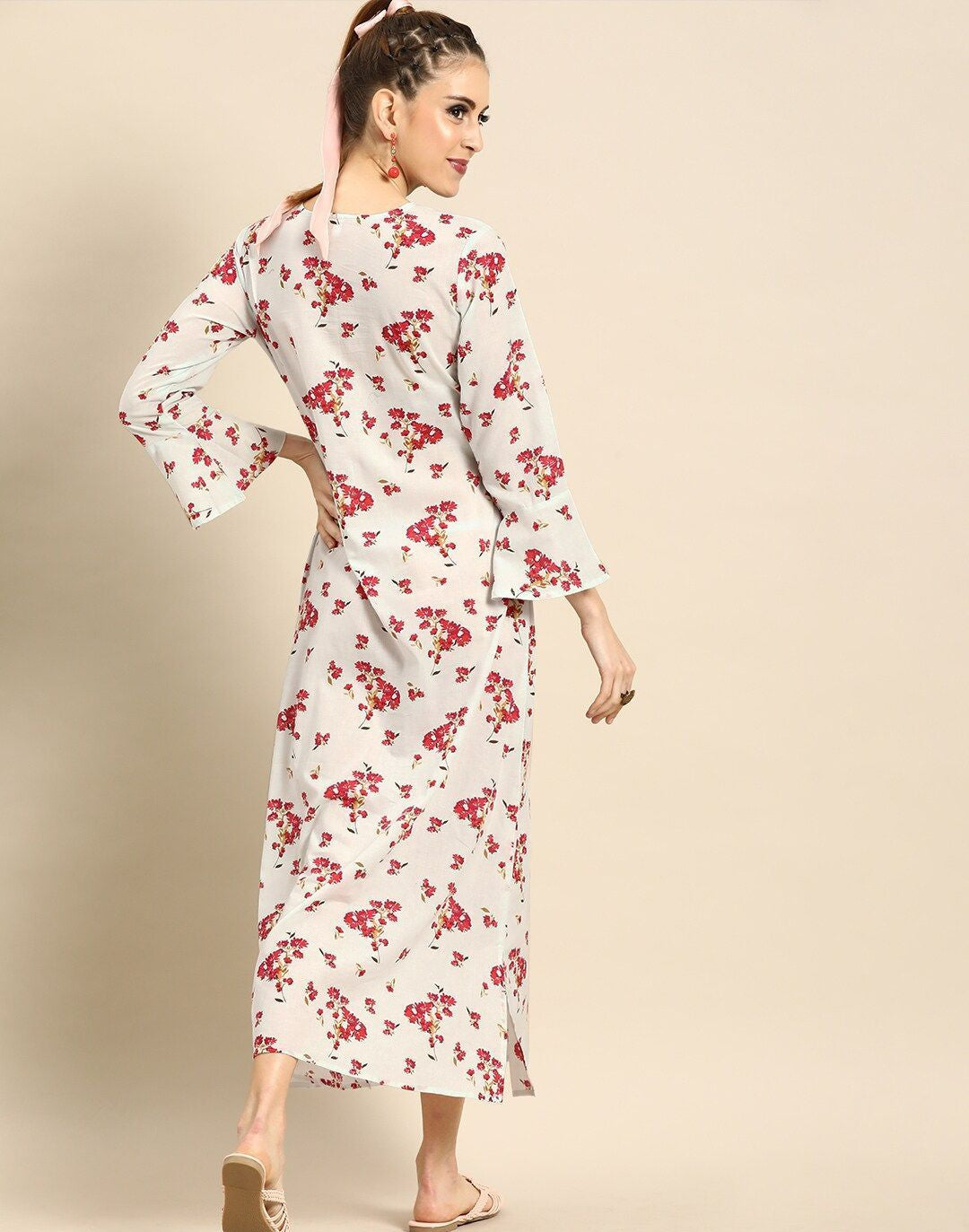 Off-White & Pink Printed Maxi Dress