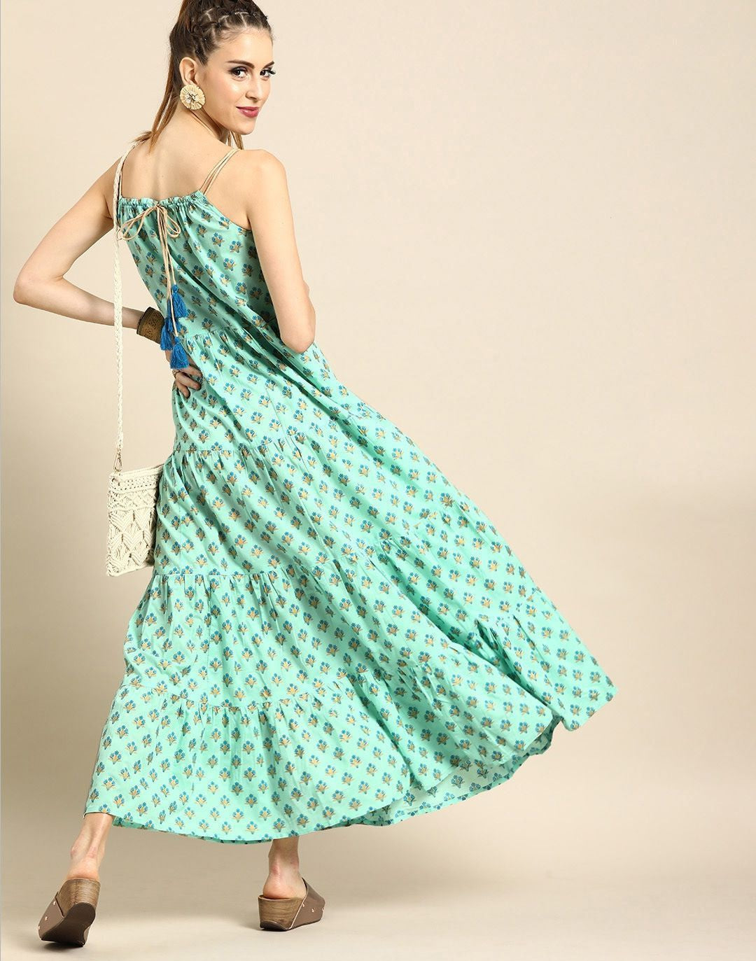 Mint Green Printed Maxi Dress