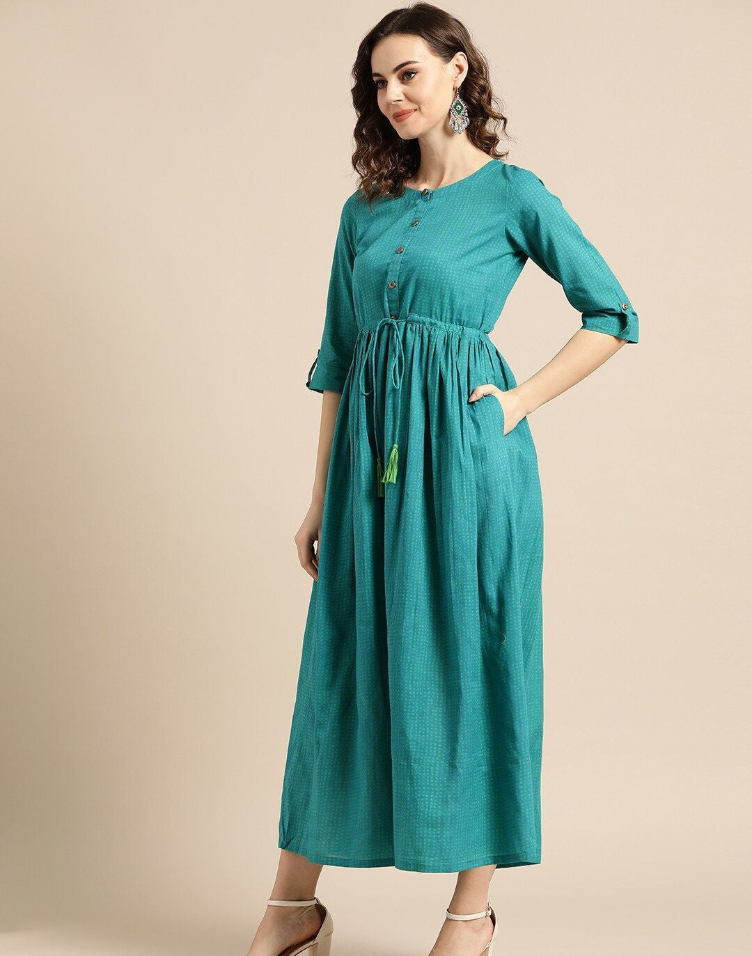 Blue & Green Printed Maxi Dress