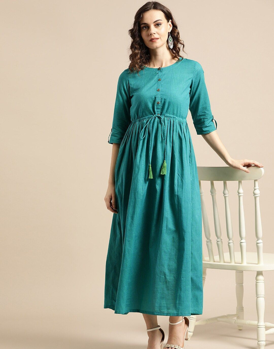 Blue & Green Printed Maxi Dress