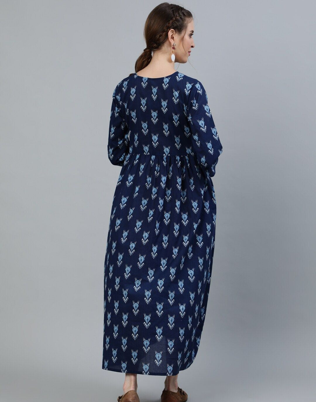 Maternity Blue Ethnic Motifs Maxi Dress