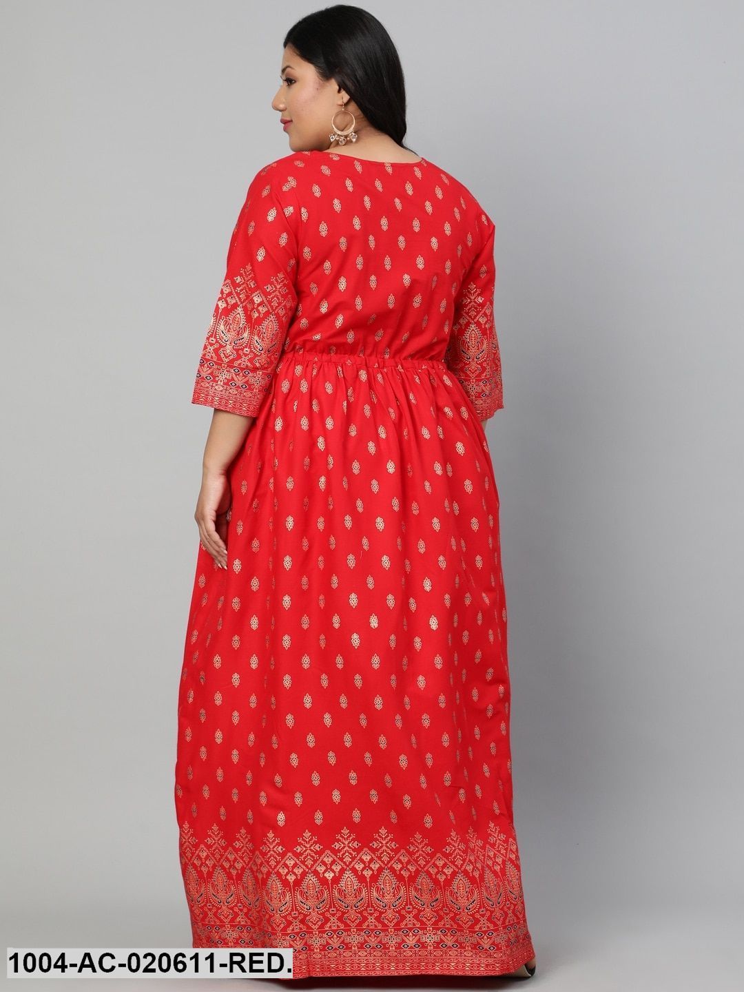 Plus Size Red & Gold Ethnic Motifs Ethnic Maxi Dress