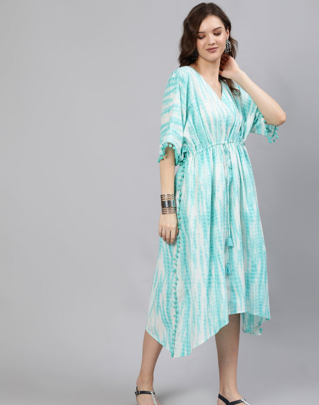 Women Blue Tie-Dye Printed Kaftan Dress