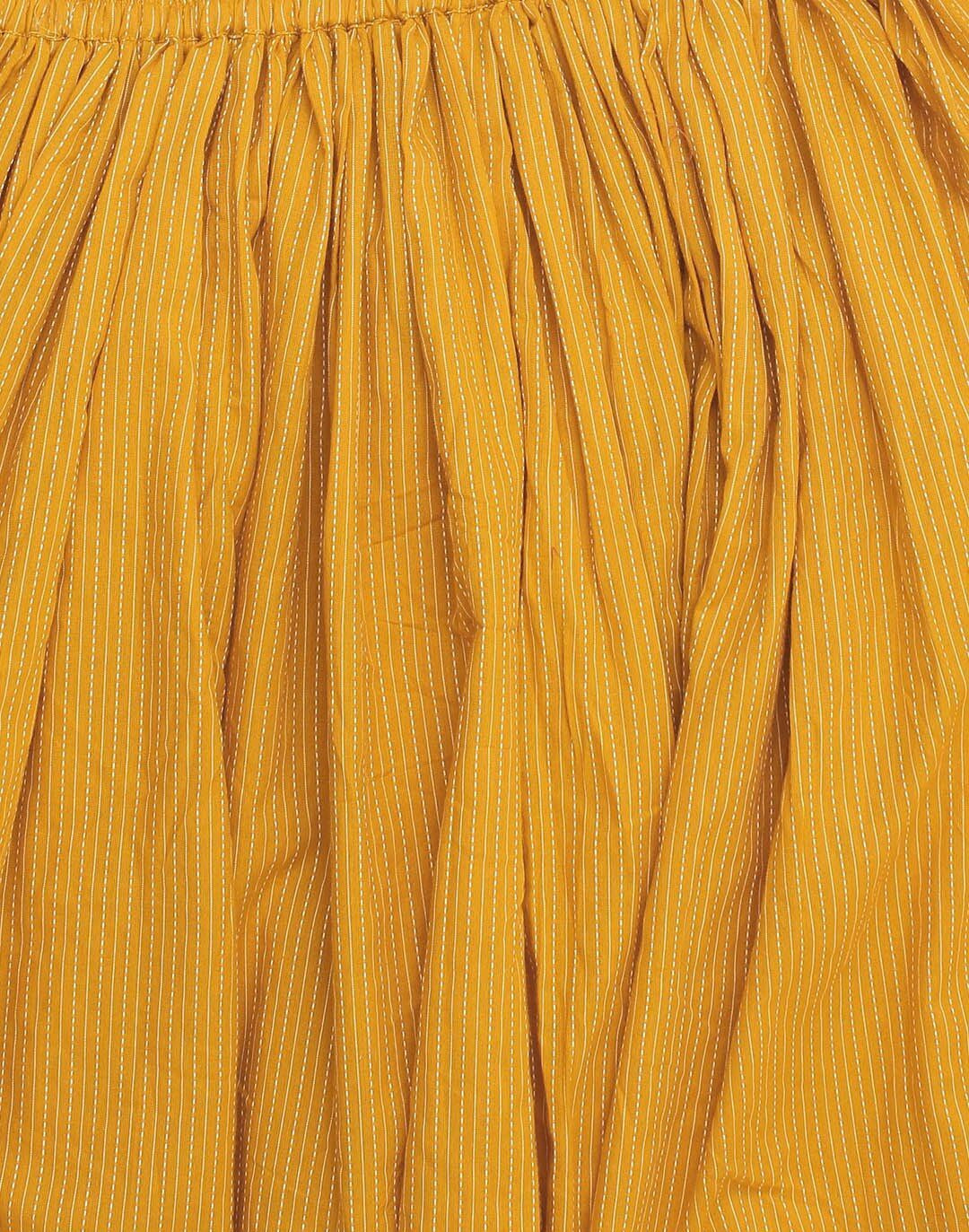 Burgundy & Mustard Yellow Printed Kurta with Skirt