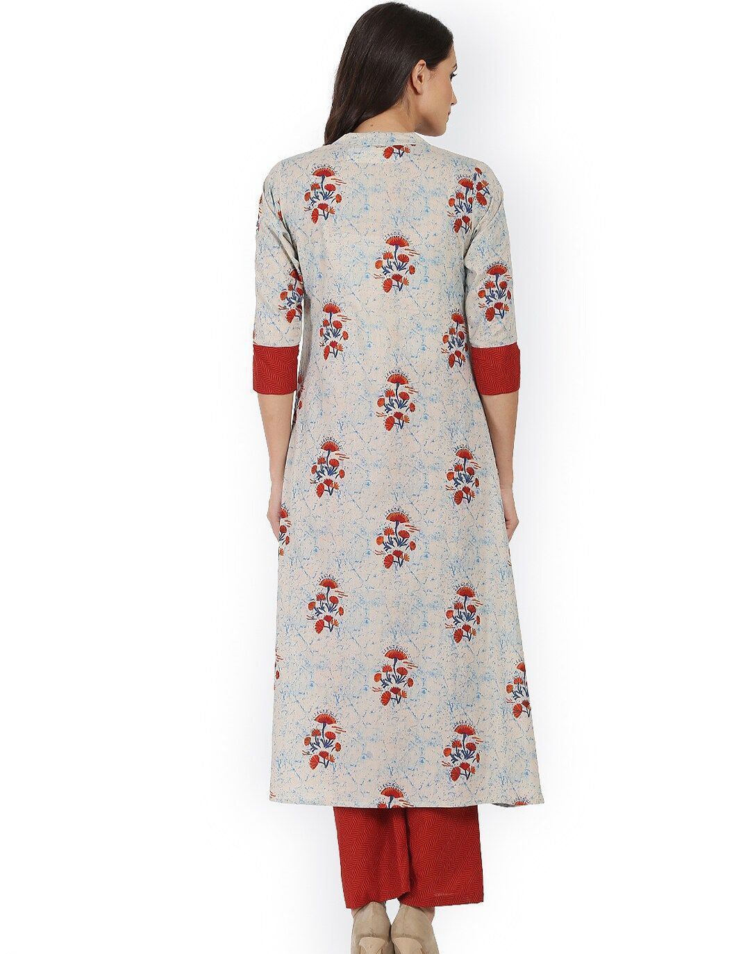 White & Red Printed A-Line Kurta with Palazzos
