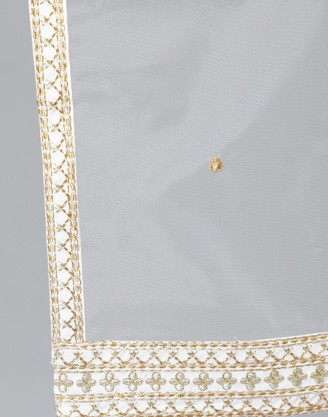 Off-White Embroidered Flared Kurta Plazzo With Net Dupatta
