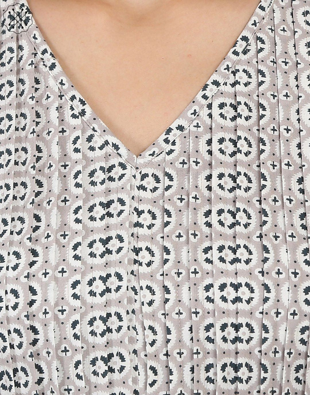 Grey Printed Sleeveless Cotton Anarkali Kurta