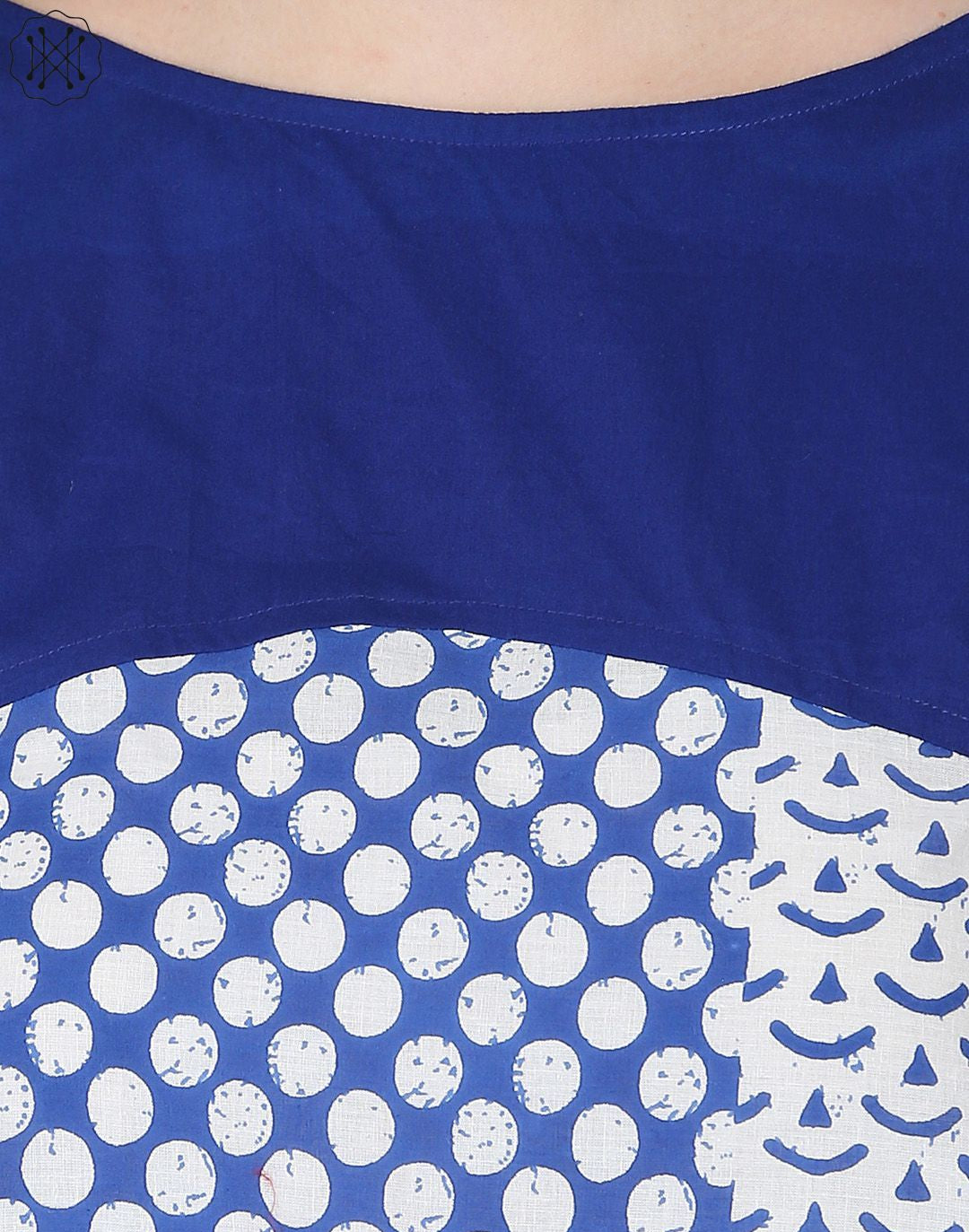 Blue Printed 3/4Th Sleeve Cold Shoulder A-Line Kurta
