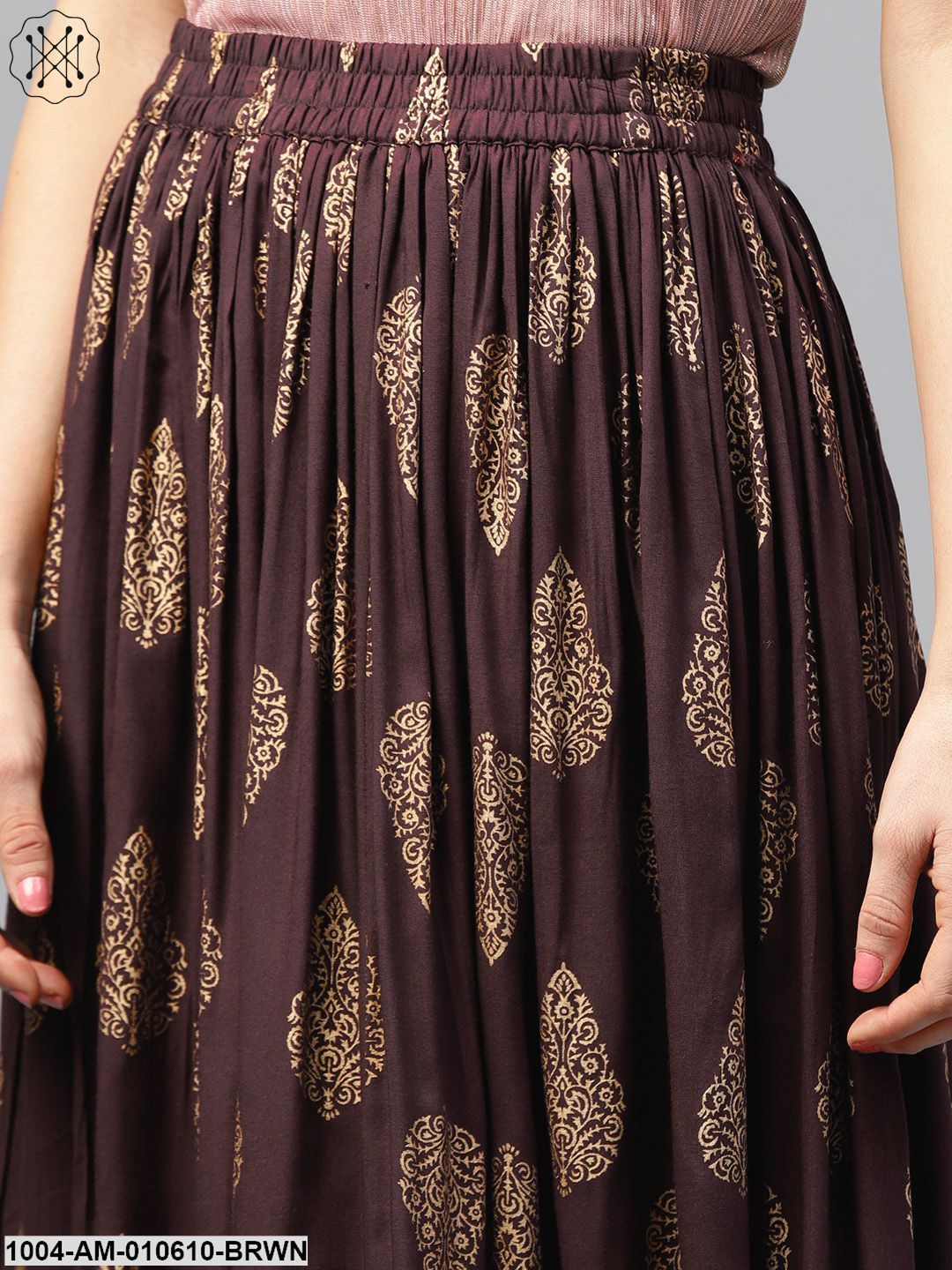 Chocolate Brown Printed Flared Skirt