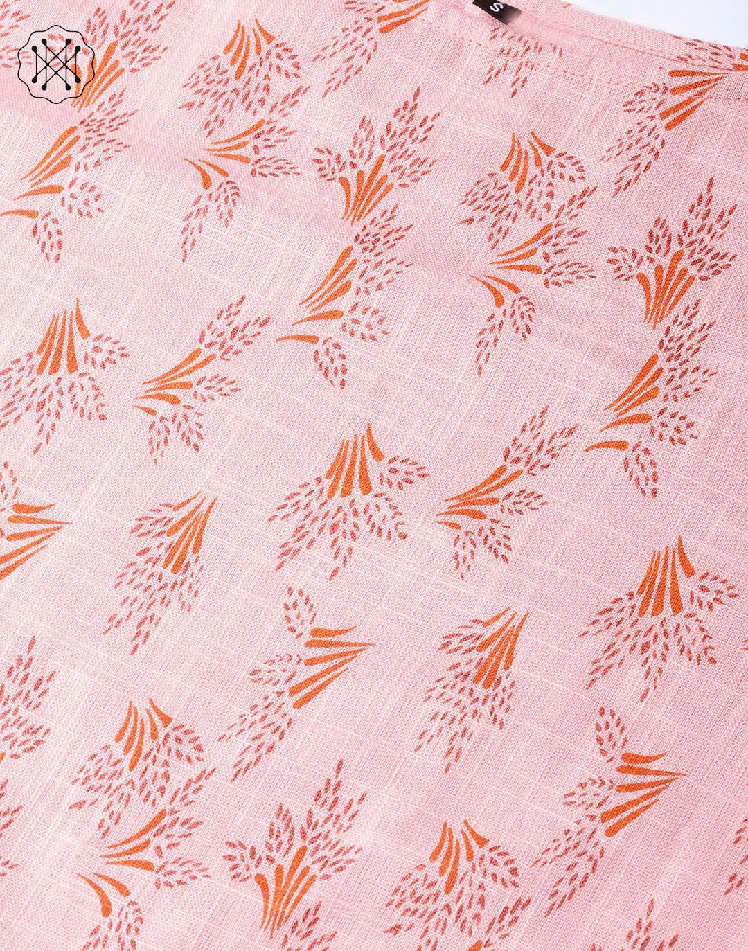 Peach Floral Printed 3/4Th Sleeves Boat Neck Multi Slit Straight Kurta