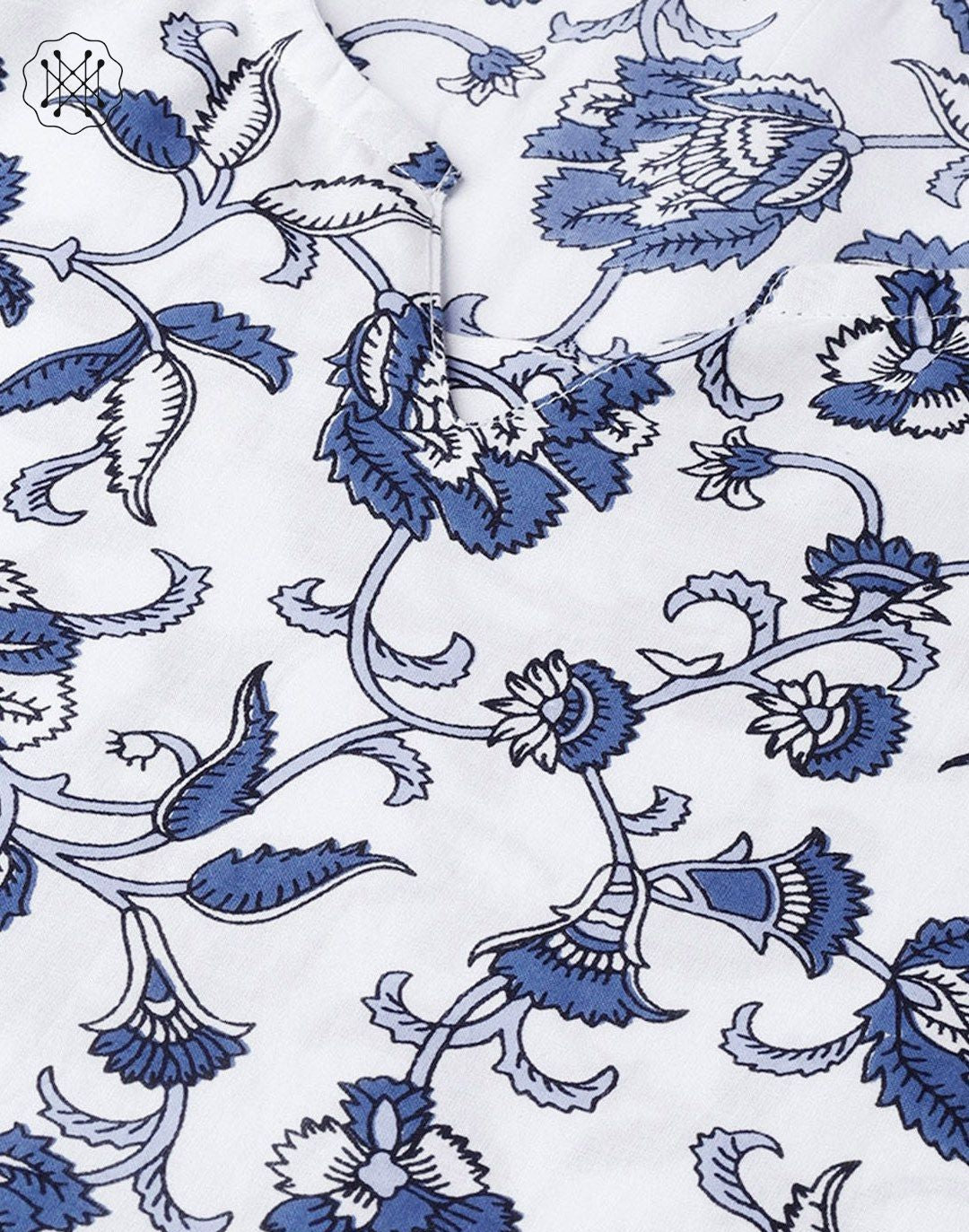 White & Blue Printed Half Sleeve Anarkali Kurta