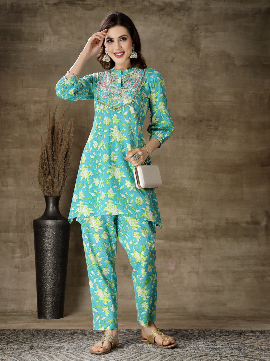 Printed & Embroidered Cotton Co-Ord Set
