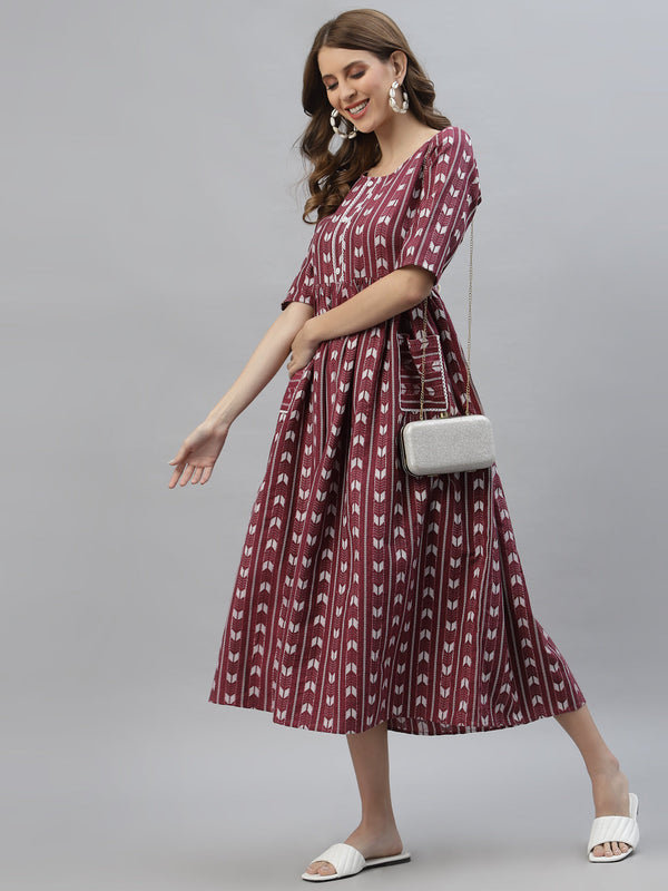 Self Design Cotton Blend Maxi Dress | WomensFashionFun.com