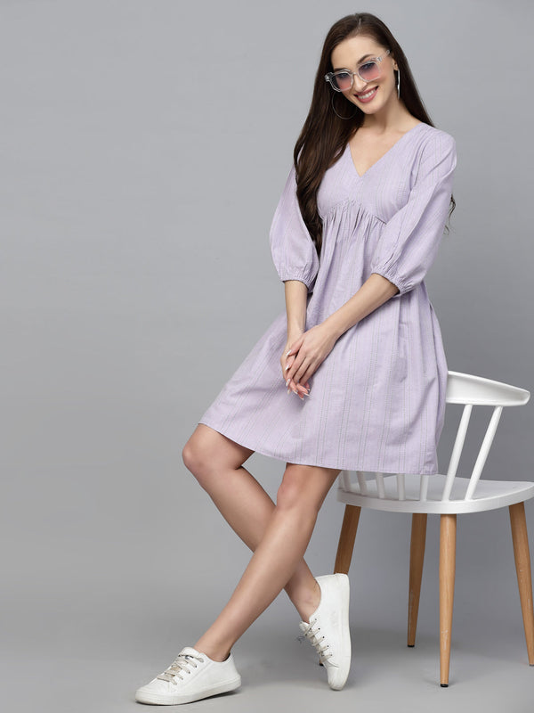 Woven Design Cotton Blend Flared dress | WomensFashionFun.com