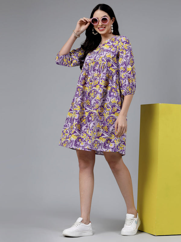 Floral printed Cotton Flared dress