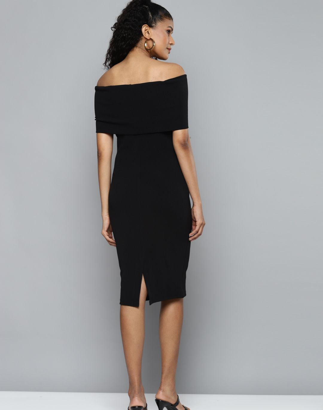 Black Bardot Midi Dress
